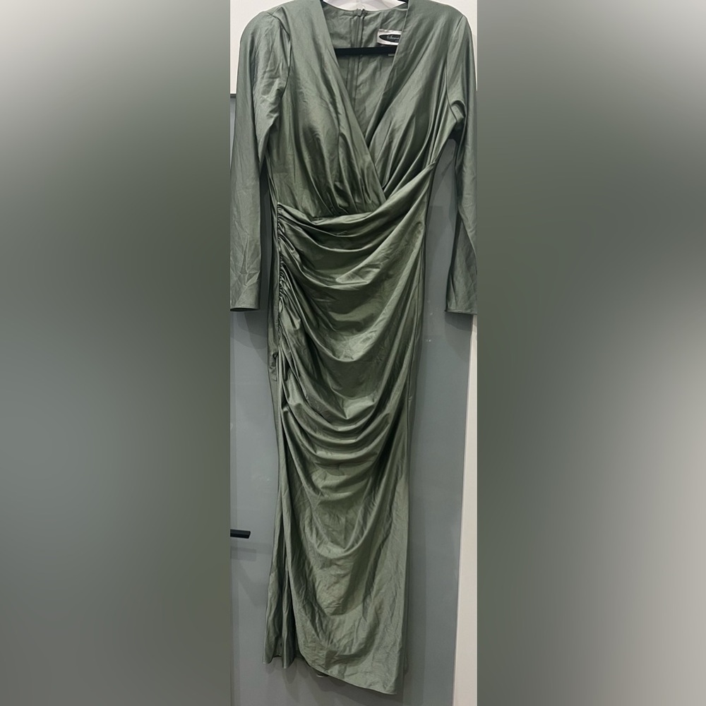 SAMANTHA USA GREEN SATIN WRAP RUCHED MAXI DRESS Size M